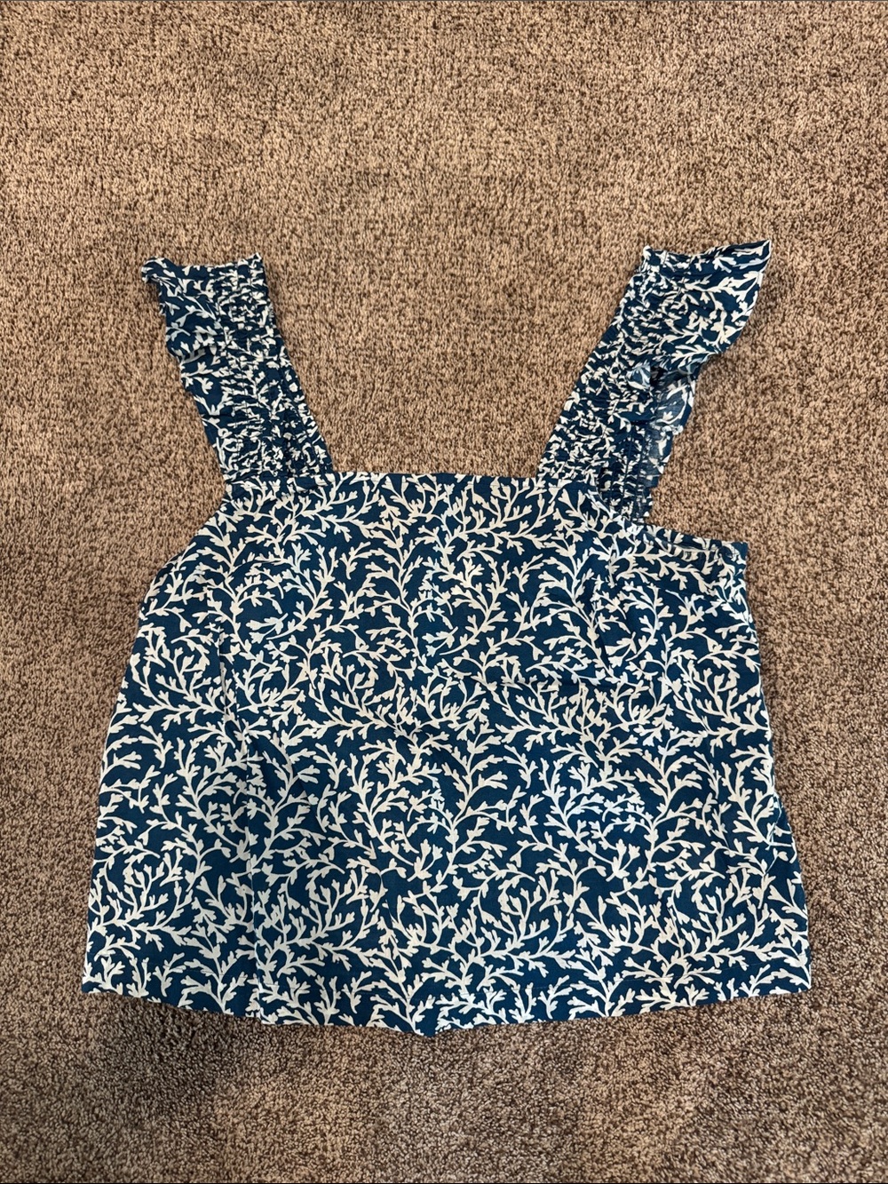 J. Crew Blue and White Floral Ruffle-Strap Camisole